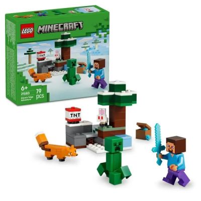 Le coffret Lego Minecraft est présenté dans une boîte sur laquelle figurent un chat et un chien