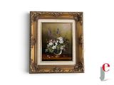 une peinture de fleurs dans un vase sur une table