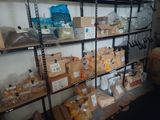 a shelf with many different types of food on it