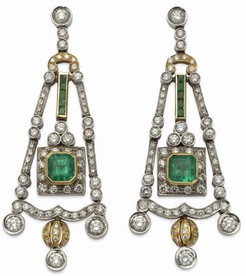 Paire DE Boucles D’Oreilles Pendantes EN OR Jaune ET Gris, D…