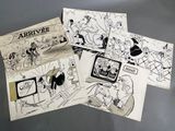 plusieurs dessins de personnages de dessins animés et de téléviseurs posés sur une table