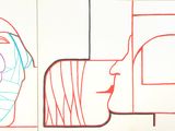 drawings of a man and woman ' s faces on a white background