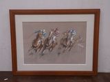 une photo d'un tableau représentant un groupe de jockeys à cheval
