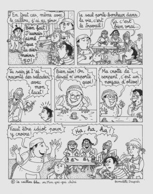 une image tirée d'une bande dessinée où l'on voit plusieurs personnes en train de discuter entre elles