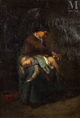 an image of a painting of a man holding a baby in his lap