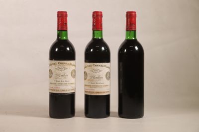 trois bouteilles de vin rouge sont posées les unes à côté des autres sur une surface blanche