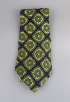 navy blue and gold geometric necktie