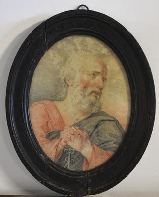 tableau représentant un vieil homme barbu vêtu d'une robe rouge