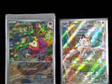 two pokemon cards are shown side by side on a black background