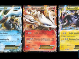 four different pokemon cards are shown on a black background