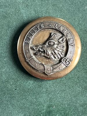 un badge en métal sur lequel est représenté un sanglier