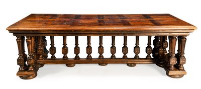 a wooden table with a tile top on a white background