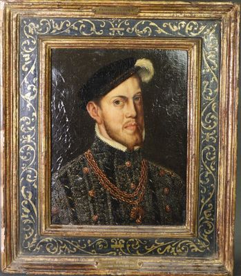 un vieux tableau représentant un homme barbu coiffé d'un chapeau