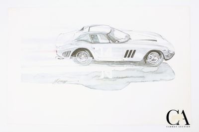 un dessin représentant une voiture de sport blanche sur un fond blanc