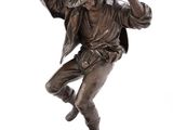 bronze statue of a man with a sword on a white background