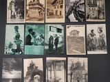 several old black and white photographs of people in front of a building