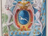 an image of a picture of a coat of arms with two dogs