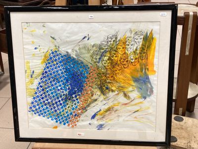 tableau représentant un poisson aux couleurs bleues, jaunes et orange, dans un cadre noir