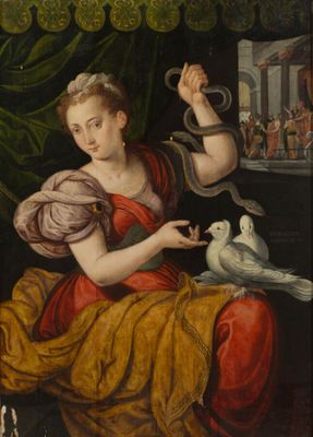 painting of a woman with a bird and a birdcage in her hand