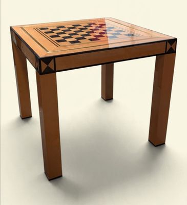 une table en bois sur laquelle est posé un échiquier