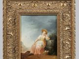 une image représentant un tableau où l'on voit une femme assise sur un rebord
