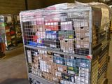 a large cart with many boxes on it in a warehouse