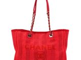 chanel red canvas tote bag with chain handles