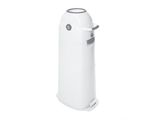 a close up of a white trash can on a white background
