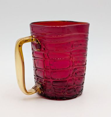 Grande tasse en verre soufflé jaune et rouge, H.