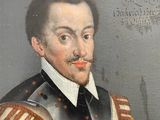 portrait of a man in armor holding a shield and a shield