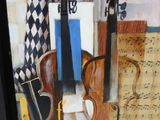 a picture of a painting of a violin and music notes