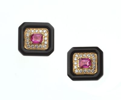 Paire de BOUTONS d'OREILLES en or jaune 750 °/°° ornés de de…