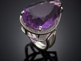 an amethorate and diamond ring set in 18k white gold