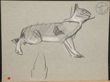 drawing of a dog with a hat and glasses in a frame