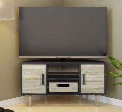 Meuble TV d'angle LILA - 2 portes - Décor mélaminé Noir - Pi…