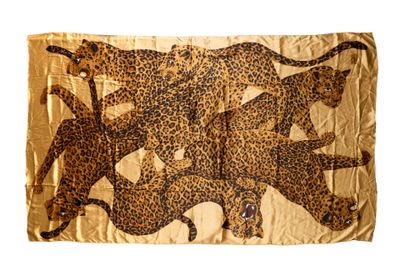 YVES SAINT LAURENT. Châle - foulard en soie à décor de léopa… - Photo 1