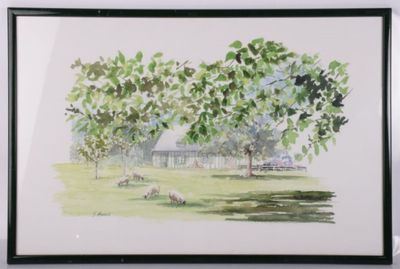 a picture of a picture of a painting of a farm