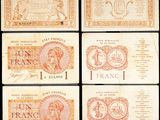 quatre anciens billets de banque français représentant un homme et une femme