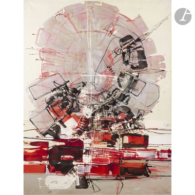 an abstract painting of a ferris wheel on a white background