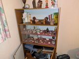 une petite pièce avec une bibliothèque et une chaise