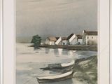 a picture of a painting of a boat on the water