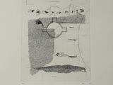 a black and white drawing of a picture with a magnifying lens on it