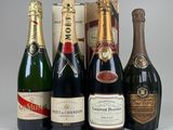 six bouteilles de champagne sont alignées