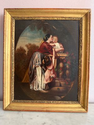 une image d'un tableau représentant une femme tenant un enfant dans ses bras