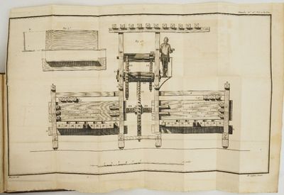un vieux dessin représentant une machine posée sur une feuille de papier