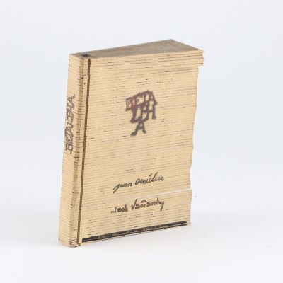 un vieux livre portant des caractères chinois, posé sur une surface blanche