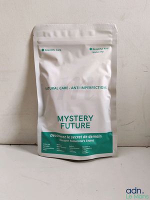 a bag of mystery future powder sitting on top of a counter