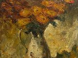 une peinture de fleurs dans un vase sur une table