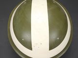 a green and white helmet with a white stripe on the side