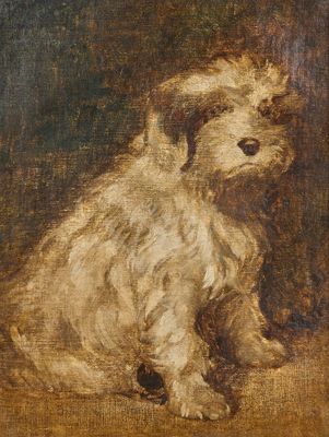 GODCHAUX Roger, 1878-1958, Terrier huile sur toile, trace de…